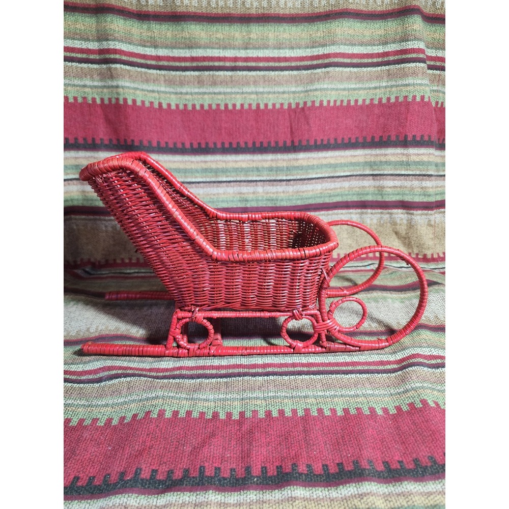 Vintage Red Wicker Sleigh Christmas‎ Decoration 11 in x 4 in x 7 in High